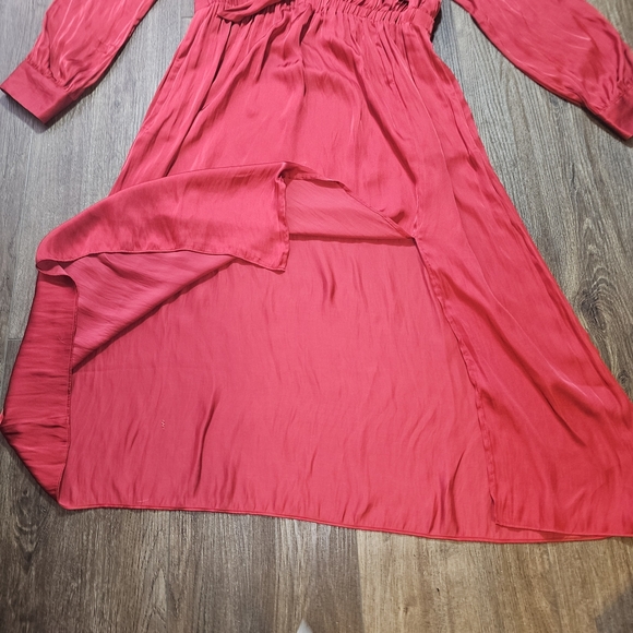 J.Crew Red Long Sleeve Tie Neck Midi Dress | Size L | Elegant Satin Look - Picture 9 of 15